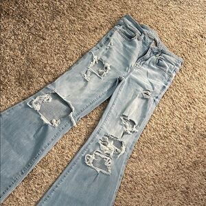 American Eagle Outfitters Light Blue Distressed Flare Jeans
